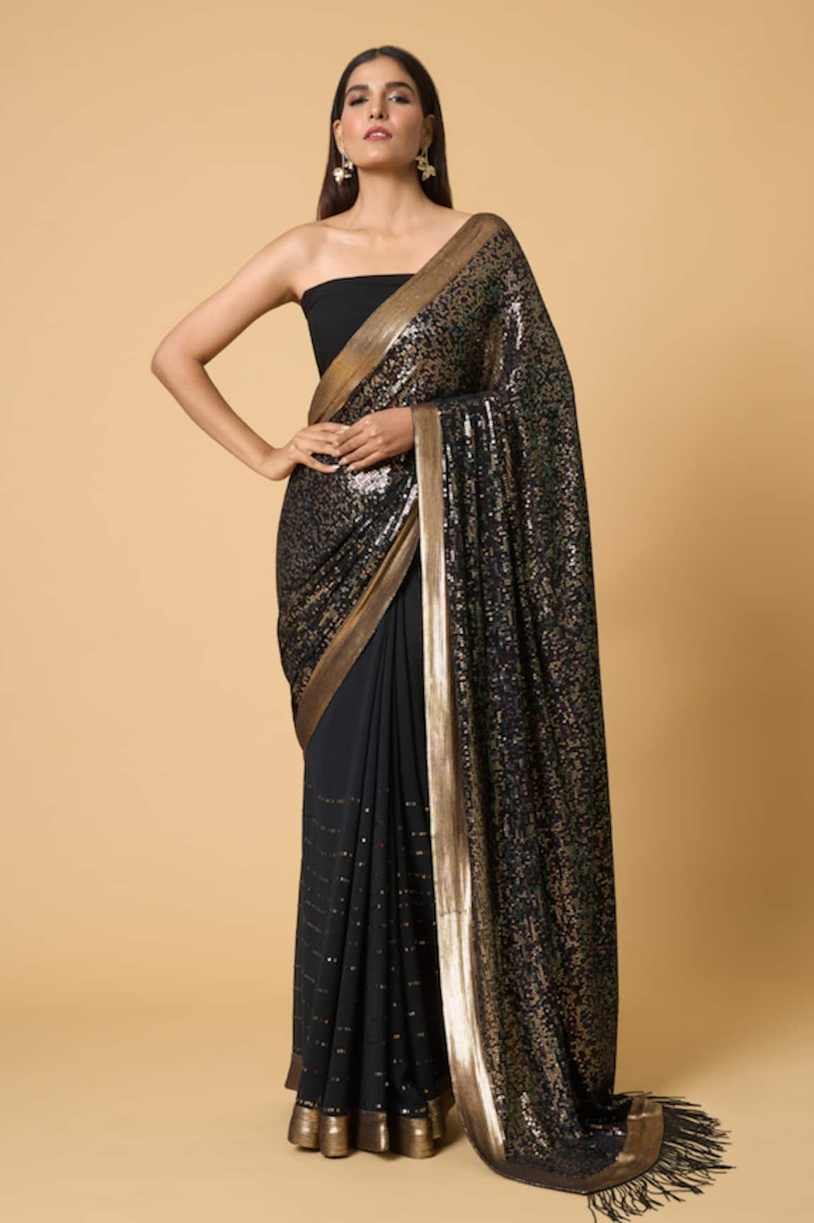 Nakul Sen Sequin Saree With Unstitched Blouse Piece