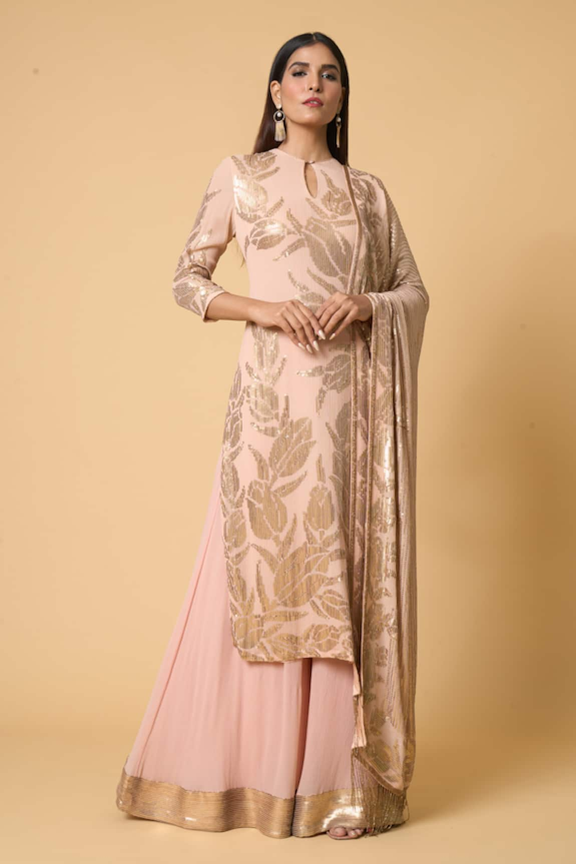 Nakul Sen Sequin Lotus Embroidered Kurta Palazzo Set