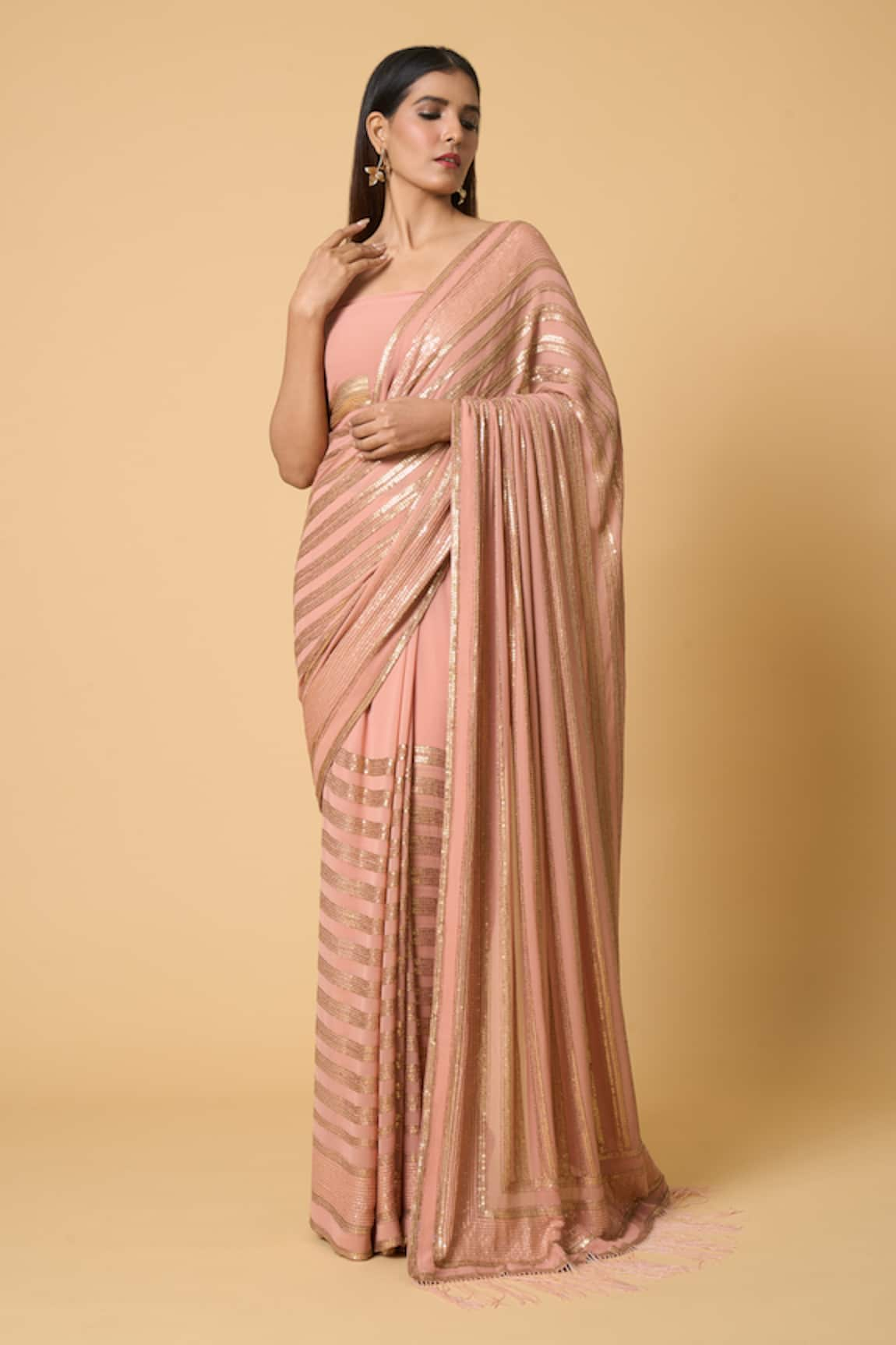 Nakul Sen Kadambari Sequined Saree With Unstitched Blouse Piece