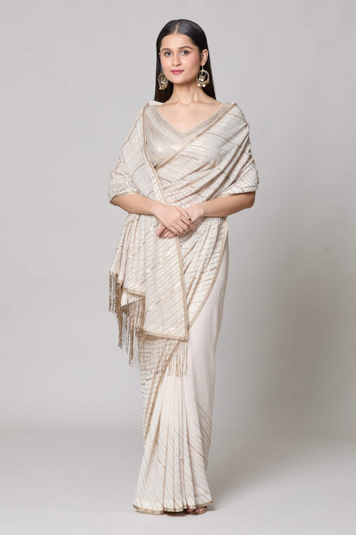 Nakul Sen Sequin Saree With Embroidered Blouse