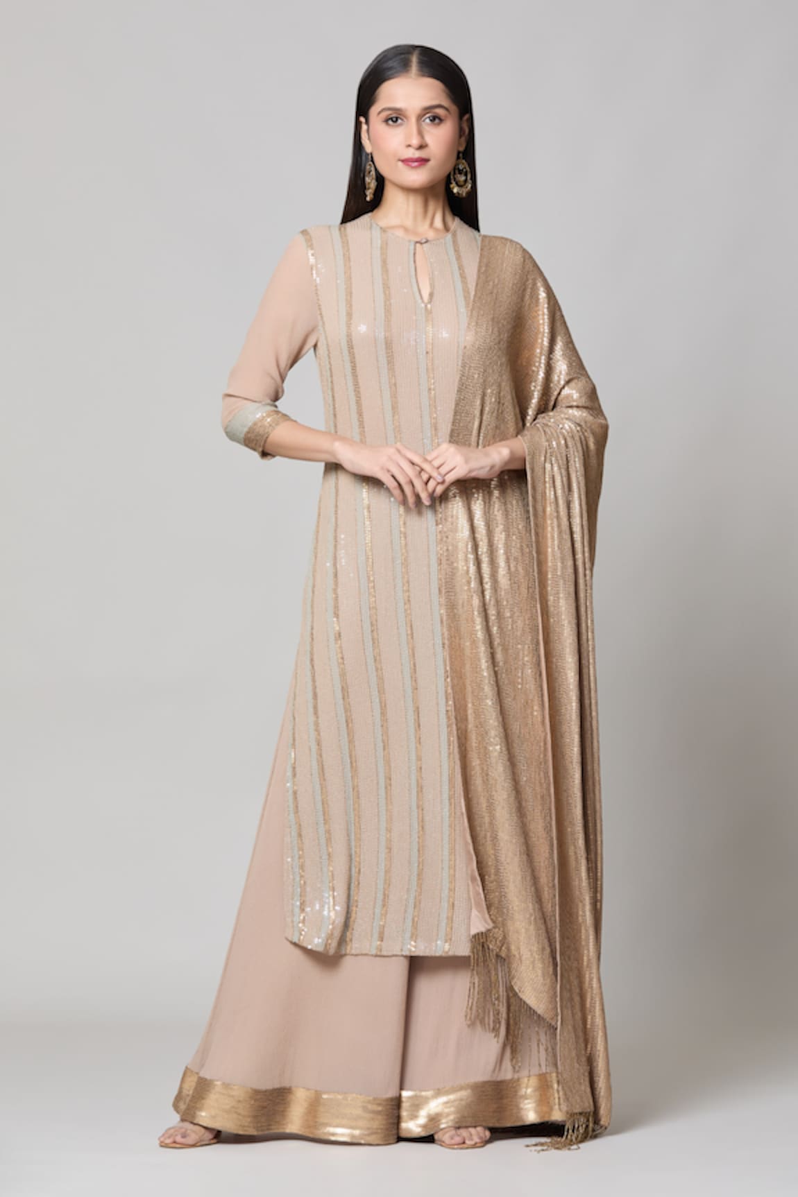 Nakul Sen Sequined Straight Kurta Palazzo Set