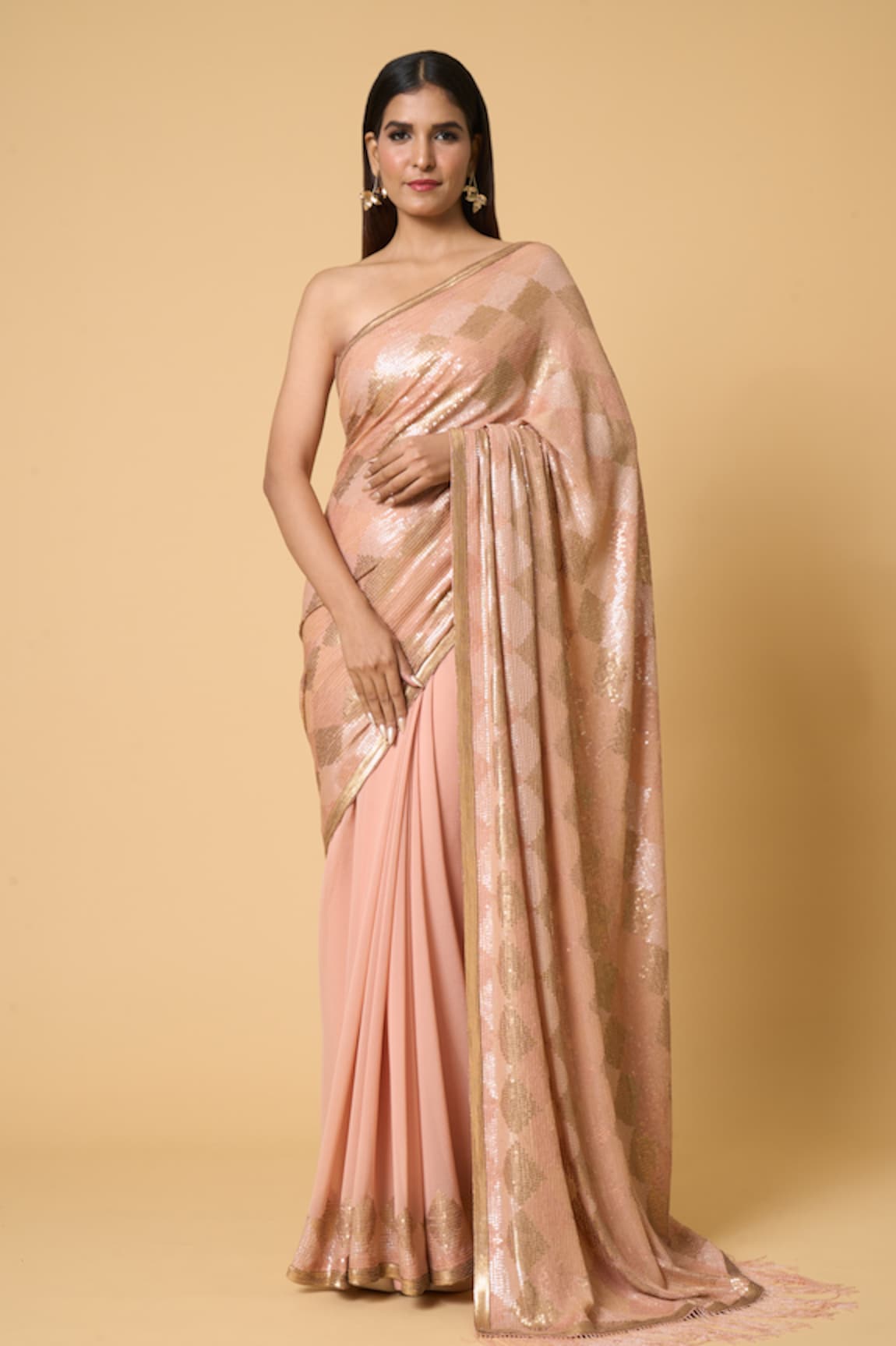 Nakul Sen Diamond Pattern Sequin Saree With Unstitched Blouse Piece