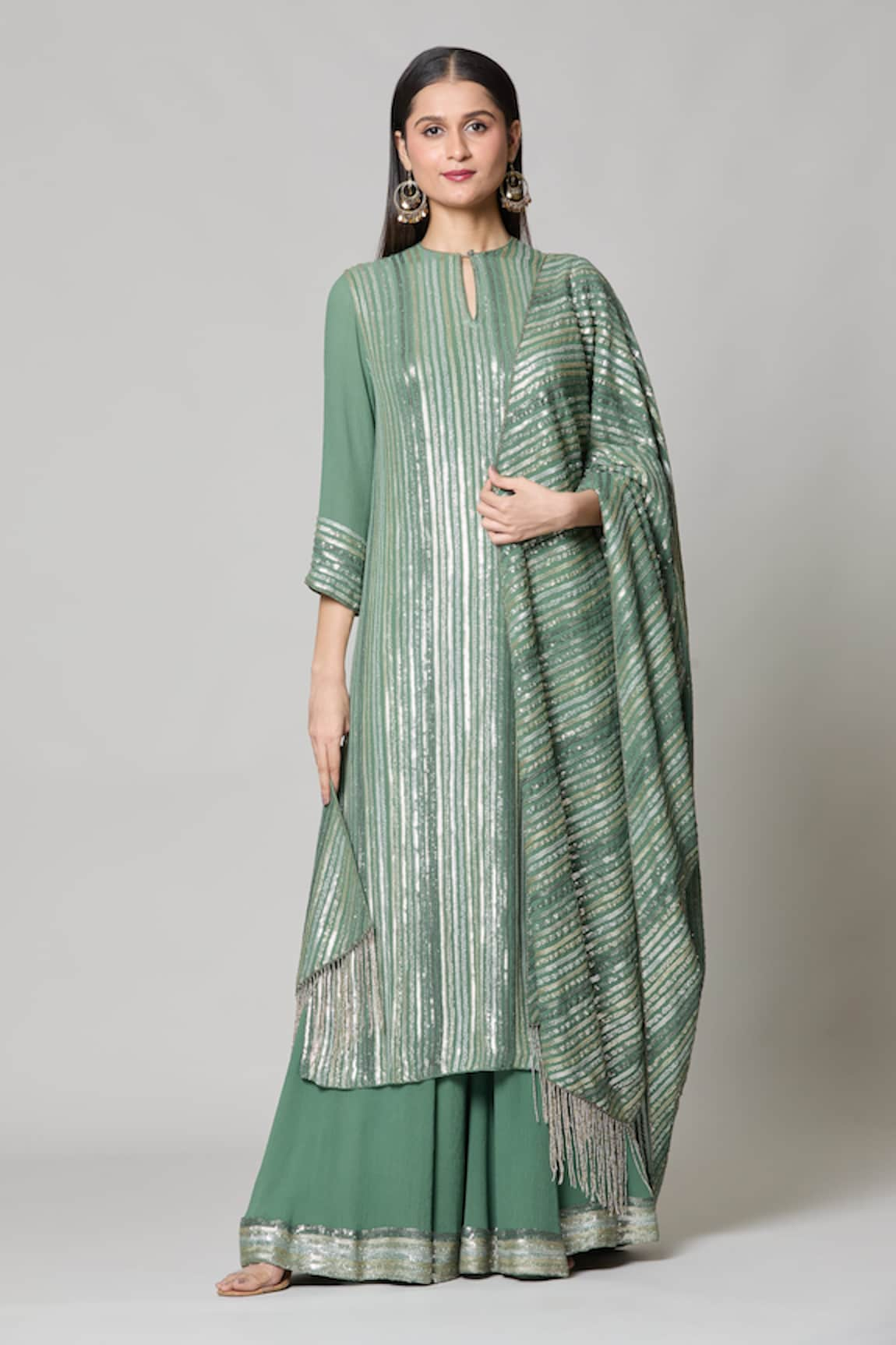 Nakul Sen Linear Sequin Embroidered Kurta Palazzo Set