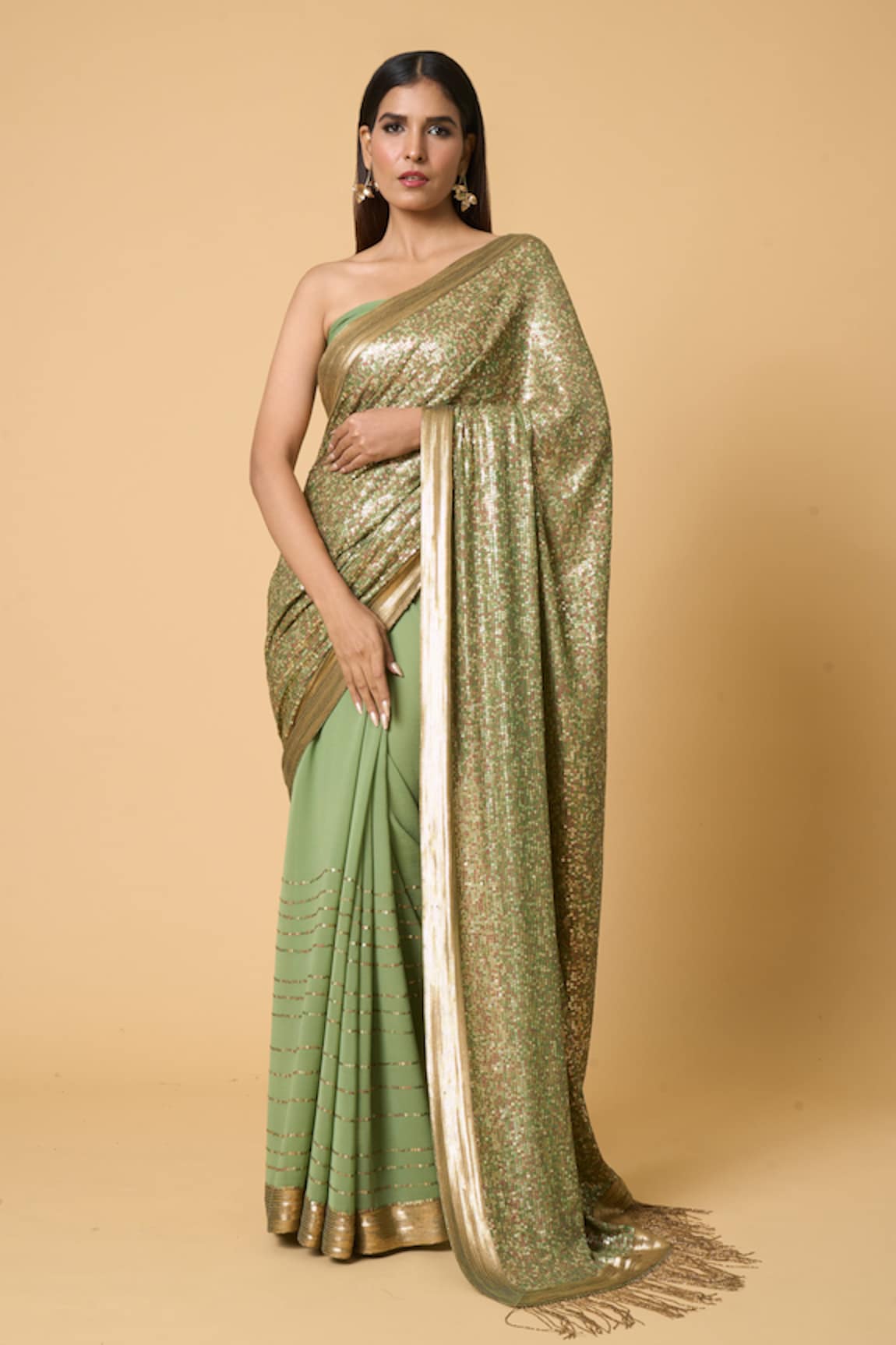 Nakul Sen Sequin Saree With Unstitched Blouse Piece