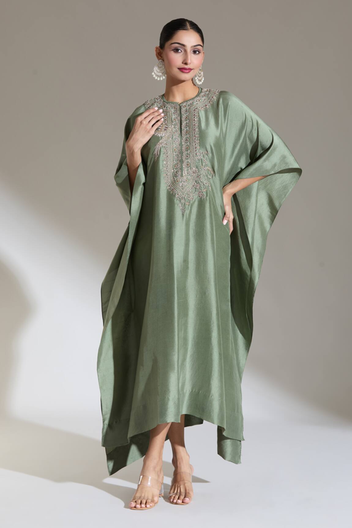 Jayanti Reddy Bird Embroidered Yoke Kaftan 