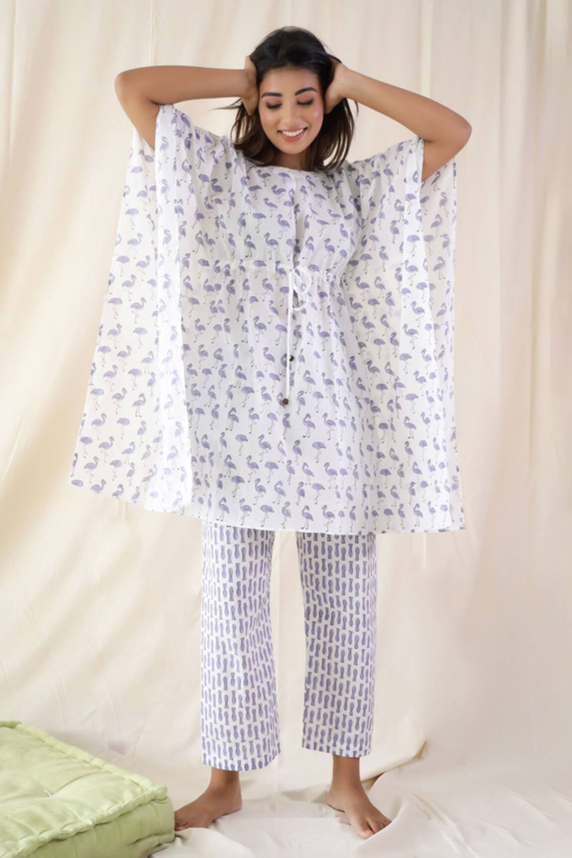 Kevaclothing Flamingo Print Kaftan Tunic With Pyjama