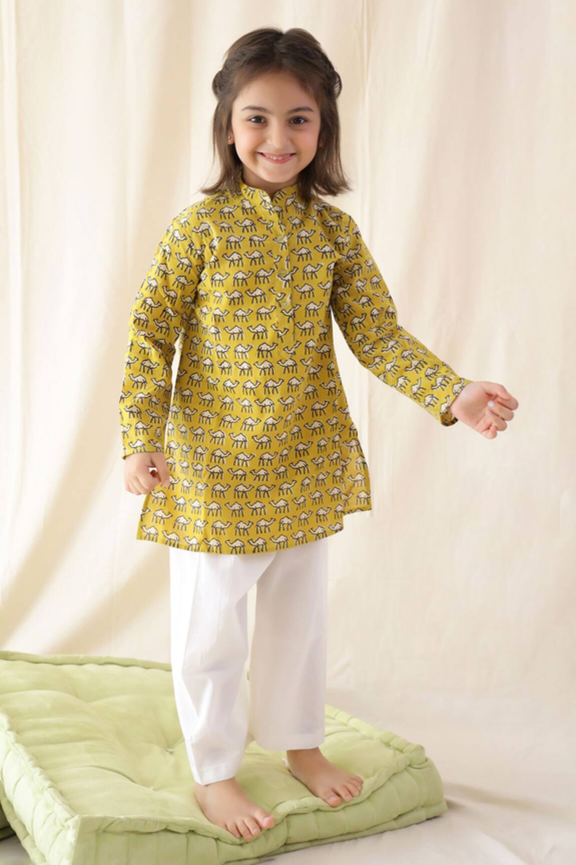 Kevaclothing Camel Print Kurta With Pyjama