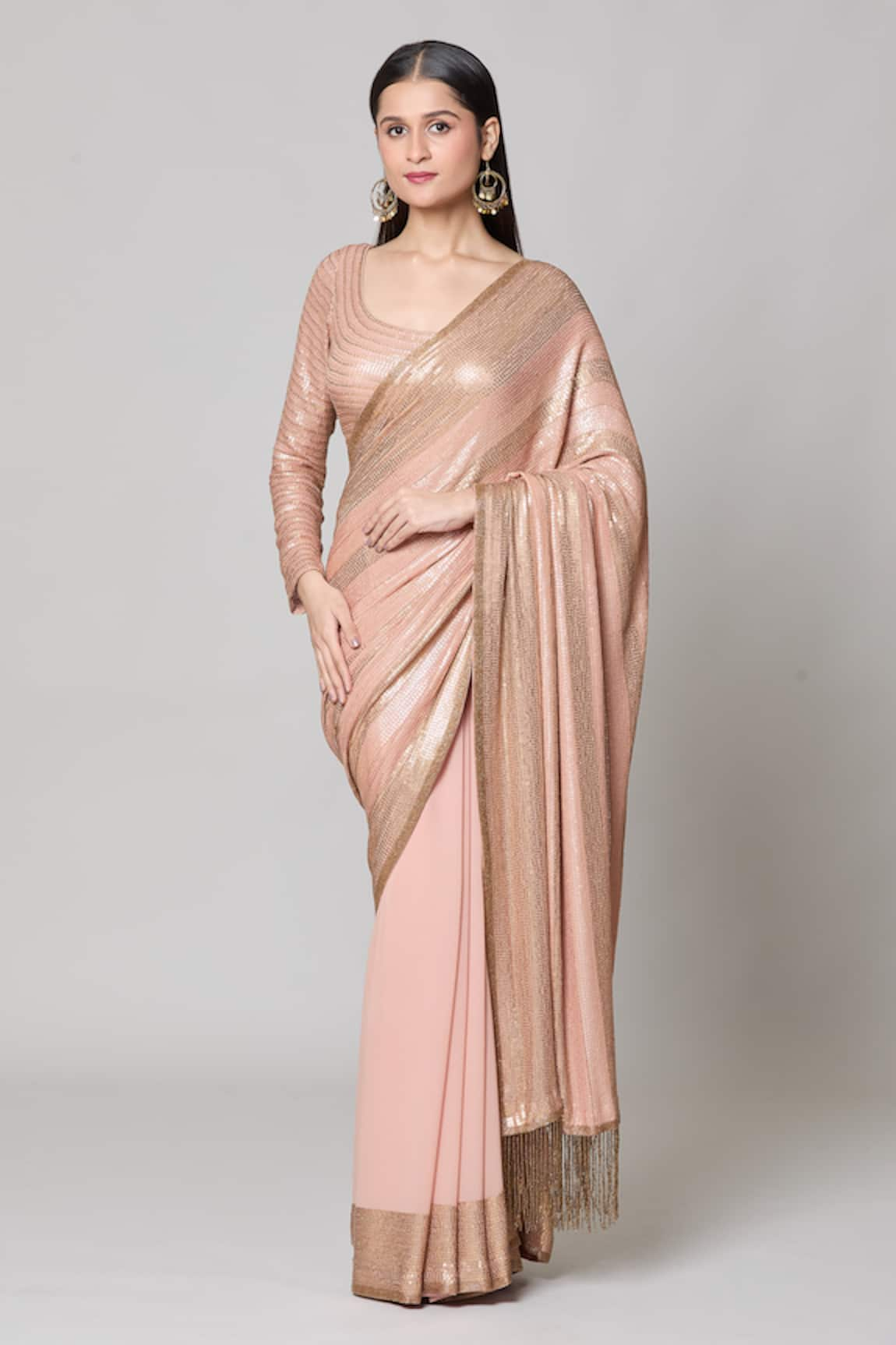 Nakul Sen Striped Sequin Saree With Blouse