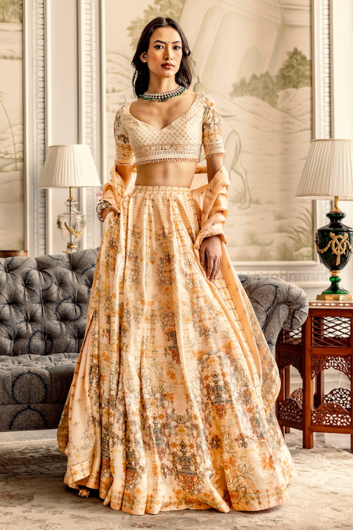 Falguni Shane Peacock Iris Printed Lehenga Set