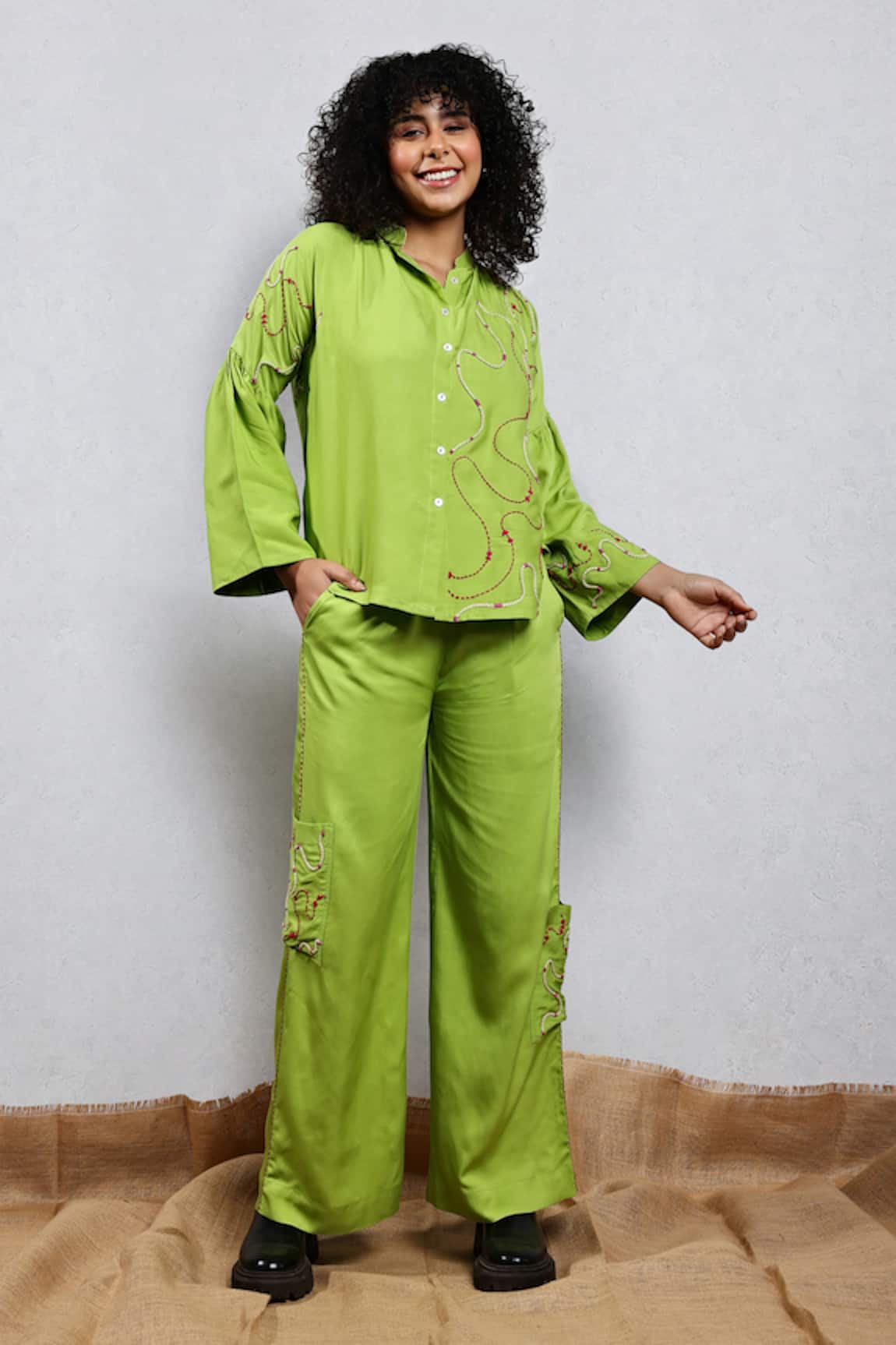 Leela By A Embroidered Shirt & Pant Set