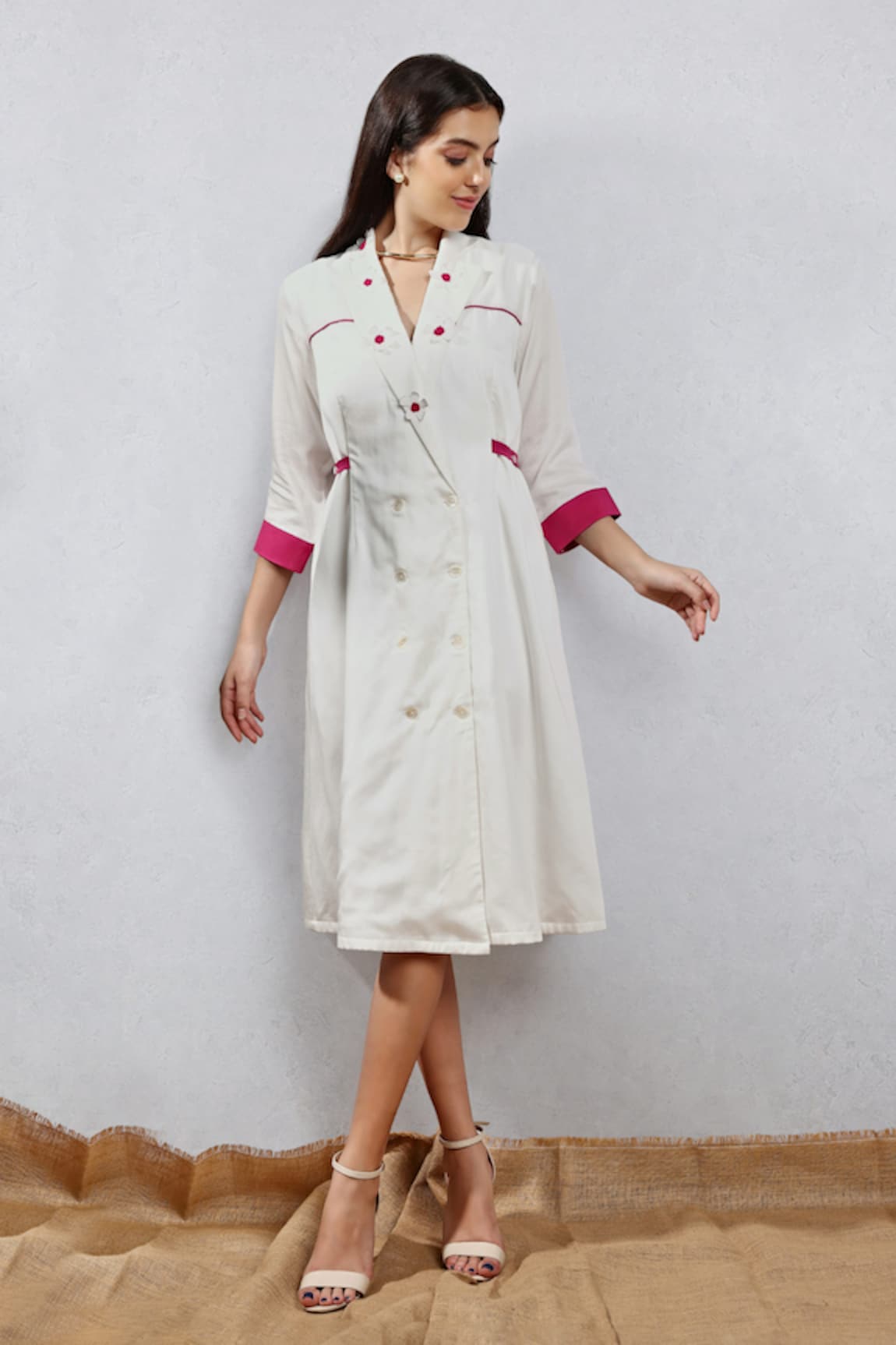 Leela By A Applique Embroidered Midi Shirt Dress