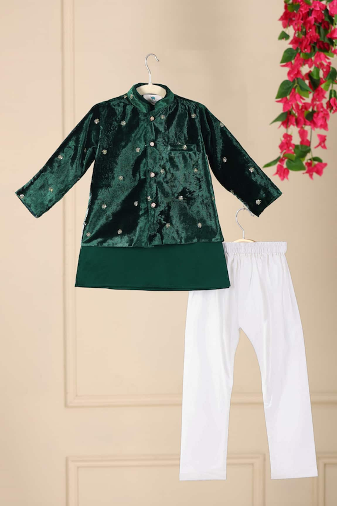 CUTE COUTURE Velvet Embroidered Jacket Pant Set