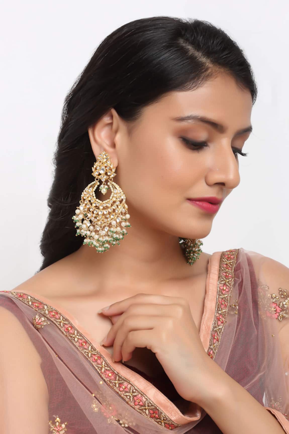Ruby Raang Kundan Stone Embellished Chandbalis 