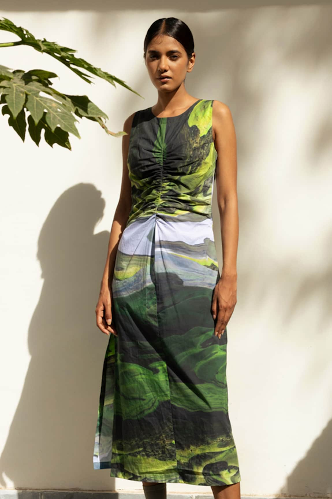 Doodlage Scenic Print Side Slit Dress