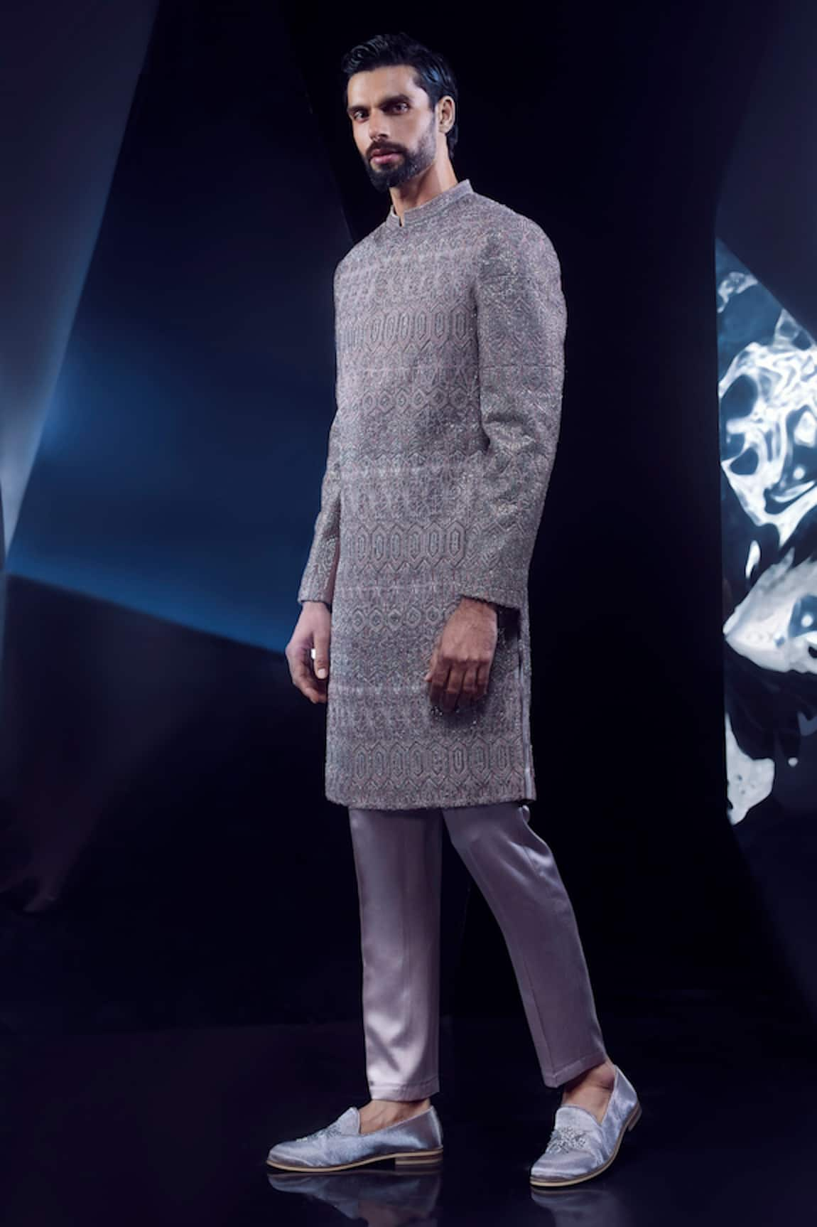 Rohit Gandhi + Rahul Khanna Geometric Embroidered Sherwani Set