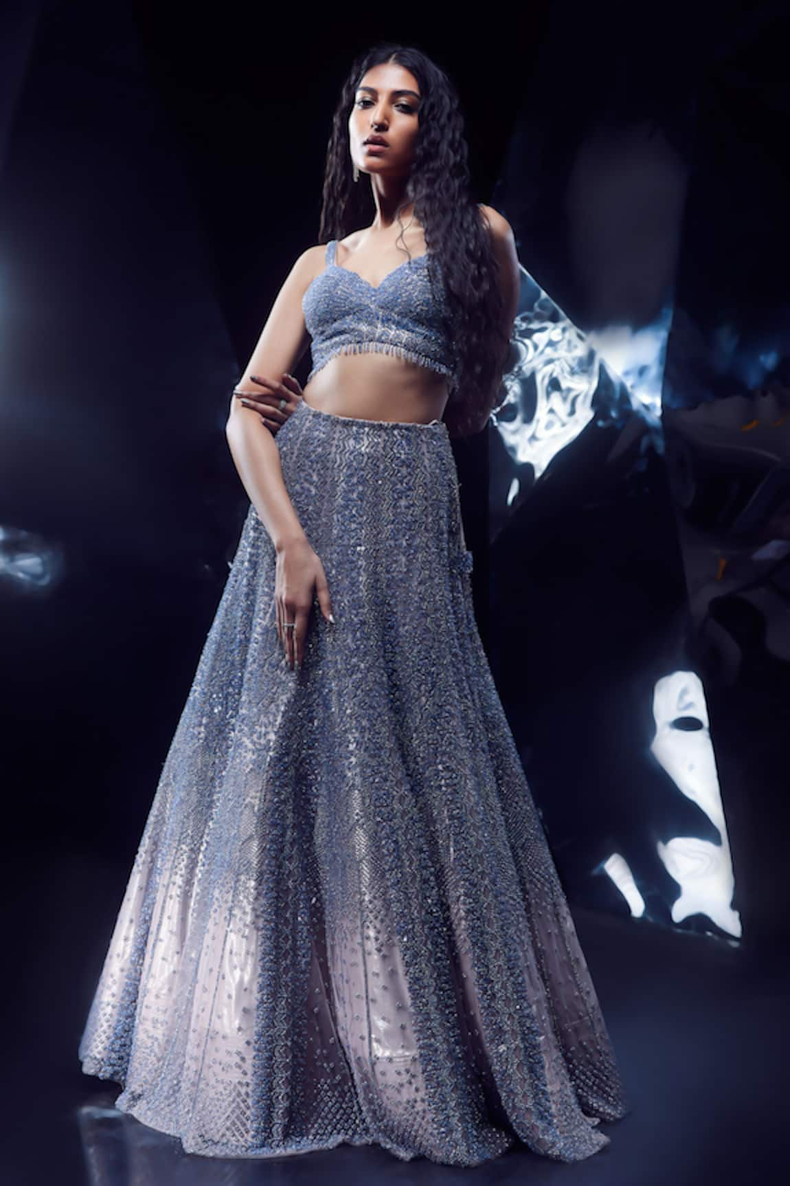 Rohit Gandhi + Rahul Khanna Callista Chevron Embroidered Lehenga Set