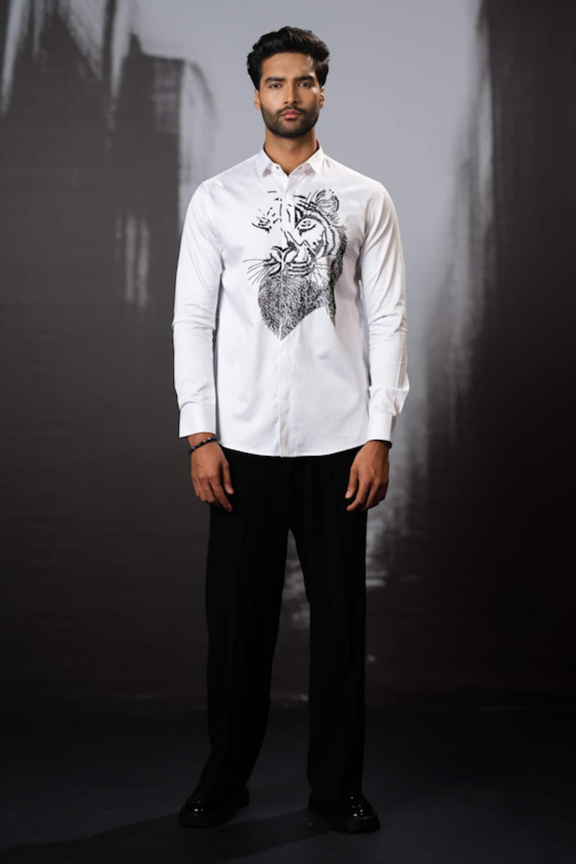 Sanjana reddy Designs Lion Face Placement Embroidered Shirt