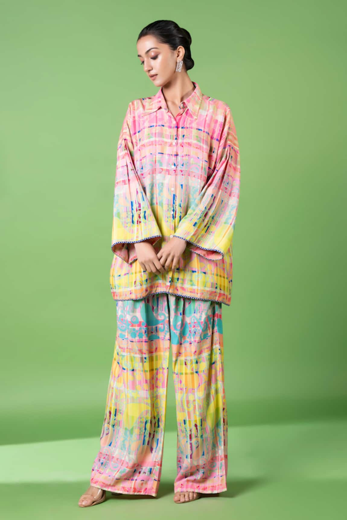 Siddhartha Bansal Geometric Print Ombre Shirt With Pant