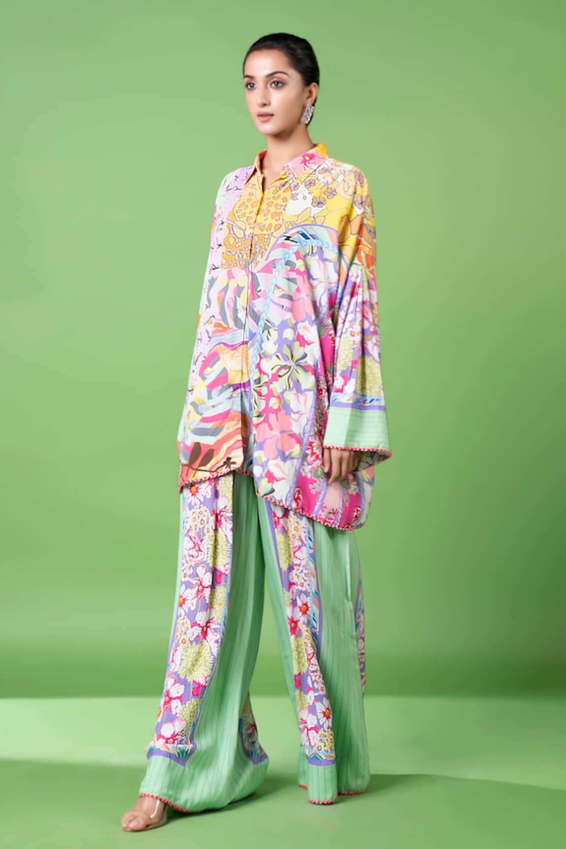 Siddhartha Bansal Mix Print Asymmetric Shirt With Pant