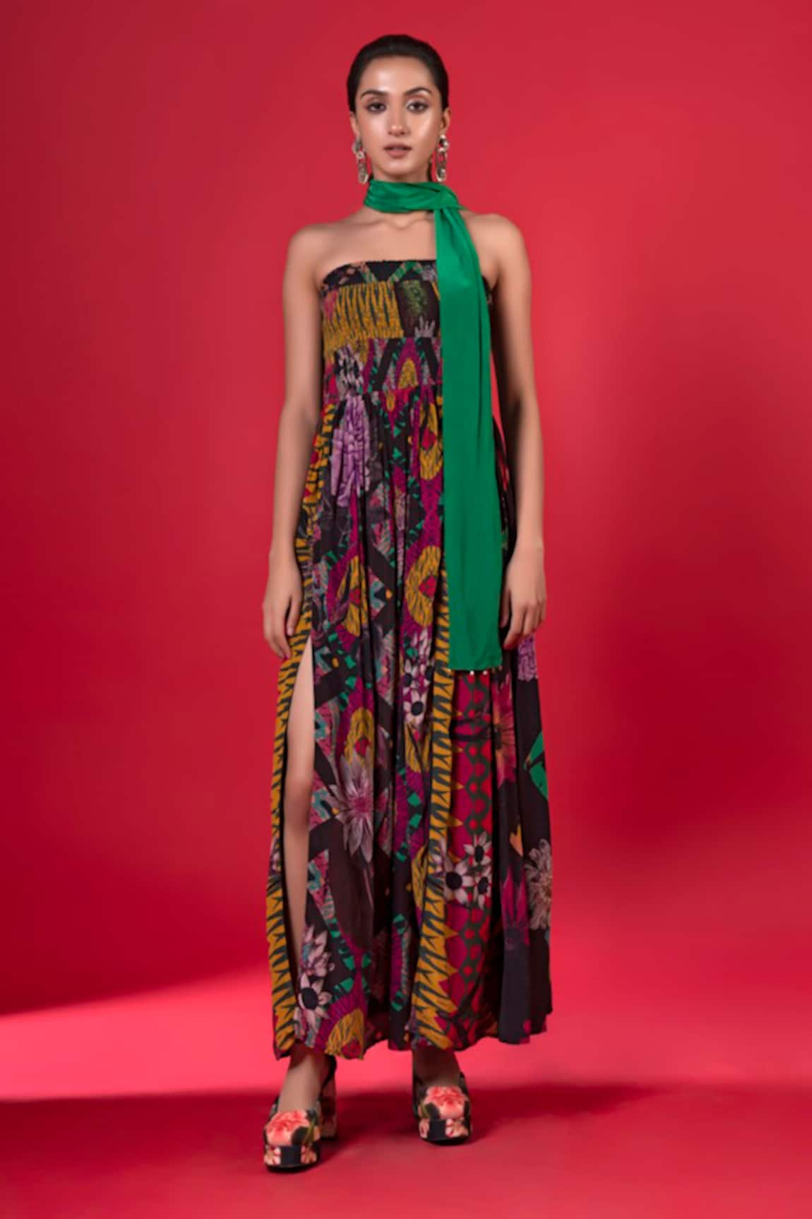 Siddhartha Bansal Floral Print Strapless Dress