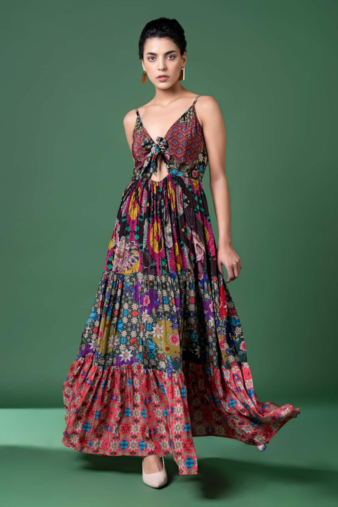 Siddhartha Bansal Floral Vine Print Tiered Dress