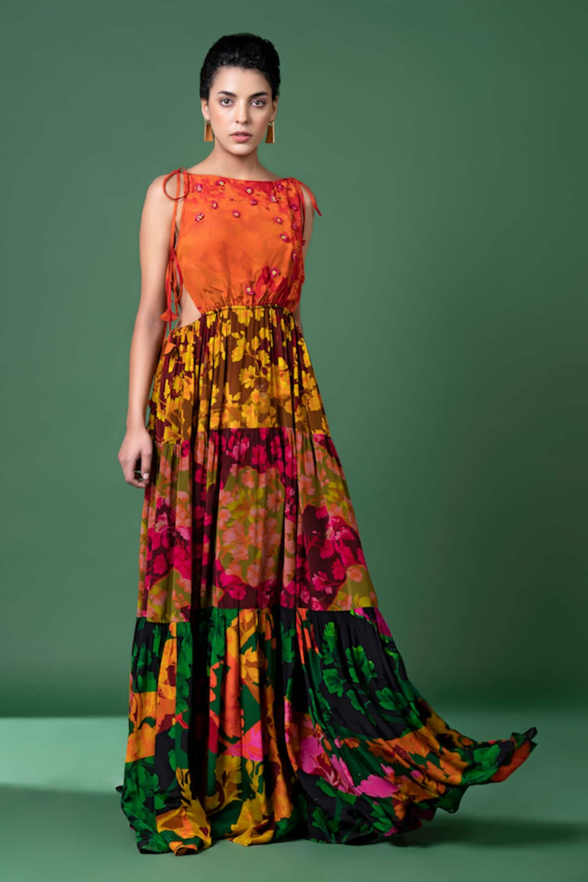 Siddhartha Bansal Floral Print Cut-Out Dress