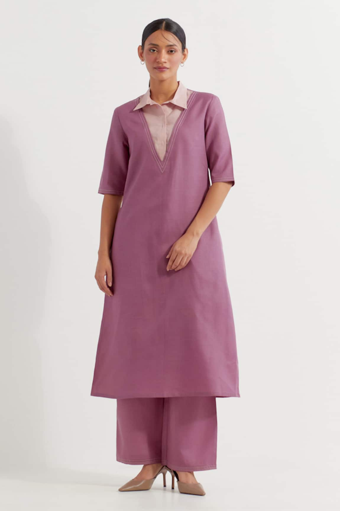 TIC Contrast Collared Kurta With Pant