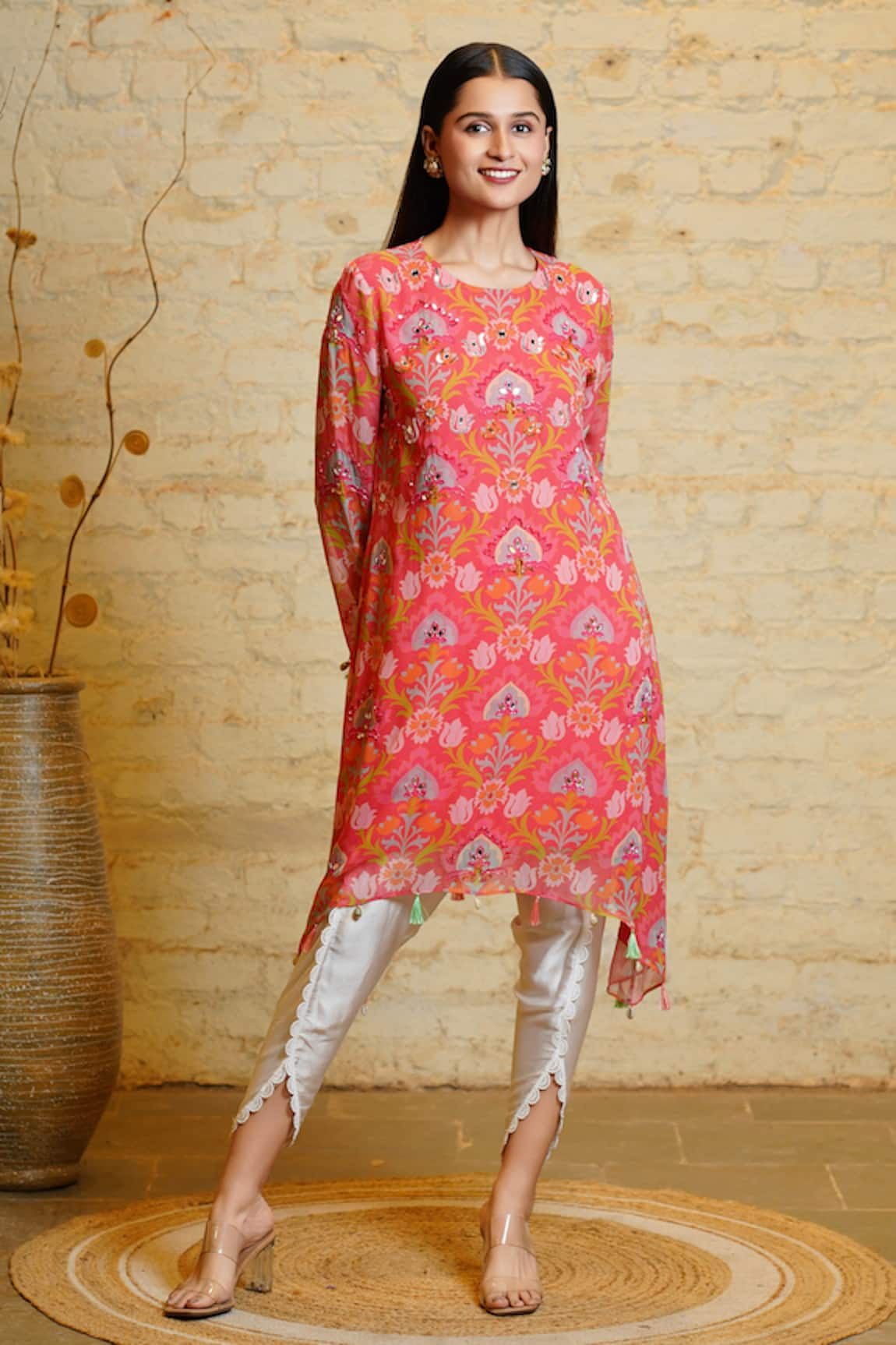 Sajeda A Lehry Seher Lotus Sequin Embroidered Kurta With Dhoti Pant