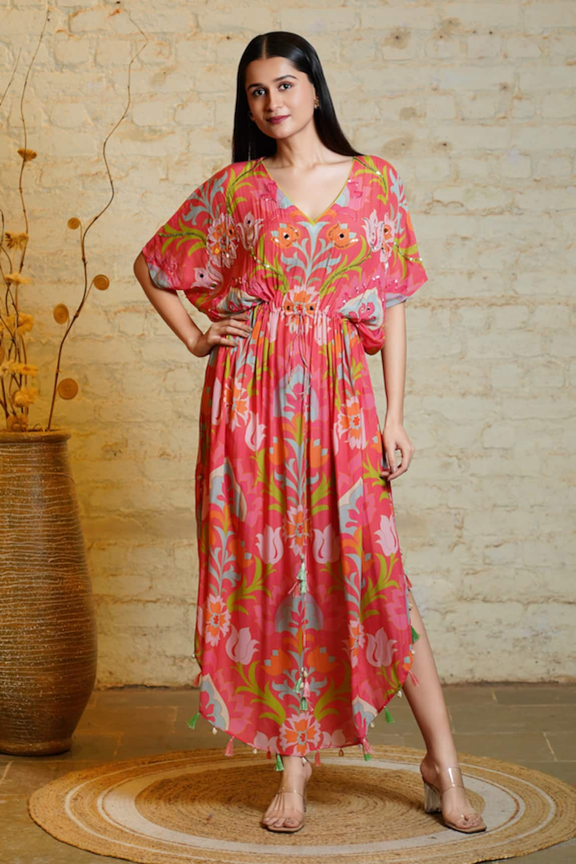 Sajeda A Lehry Sophie Lotus Hand Embroidered Kaftan