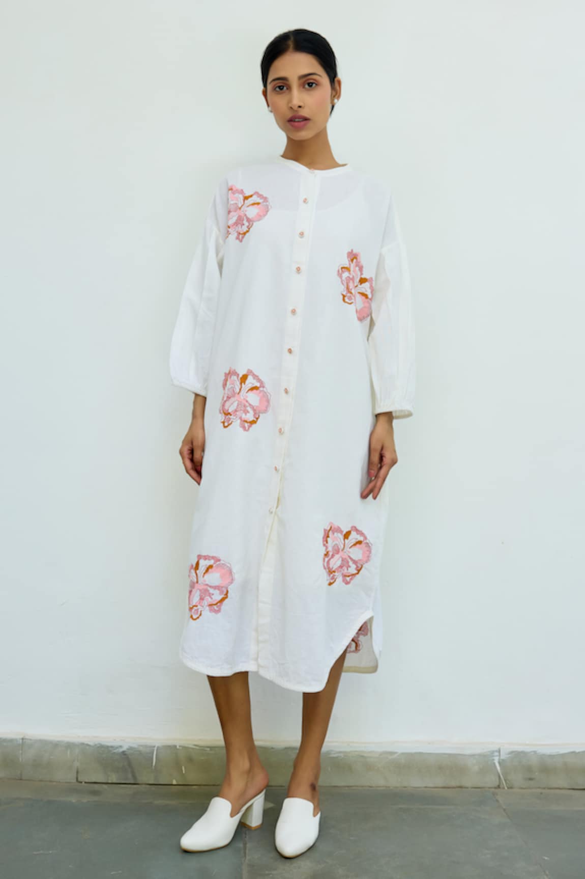 Ayaka Cotton Floral Embroidered Midi Dress