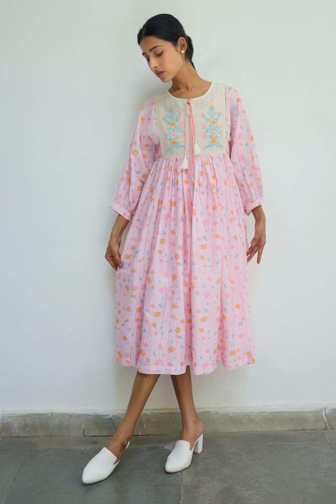 Ayaka Chanderi Floral Print Midi Dress