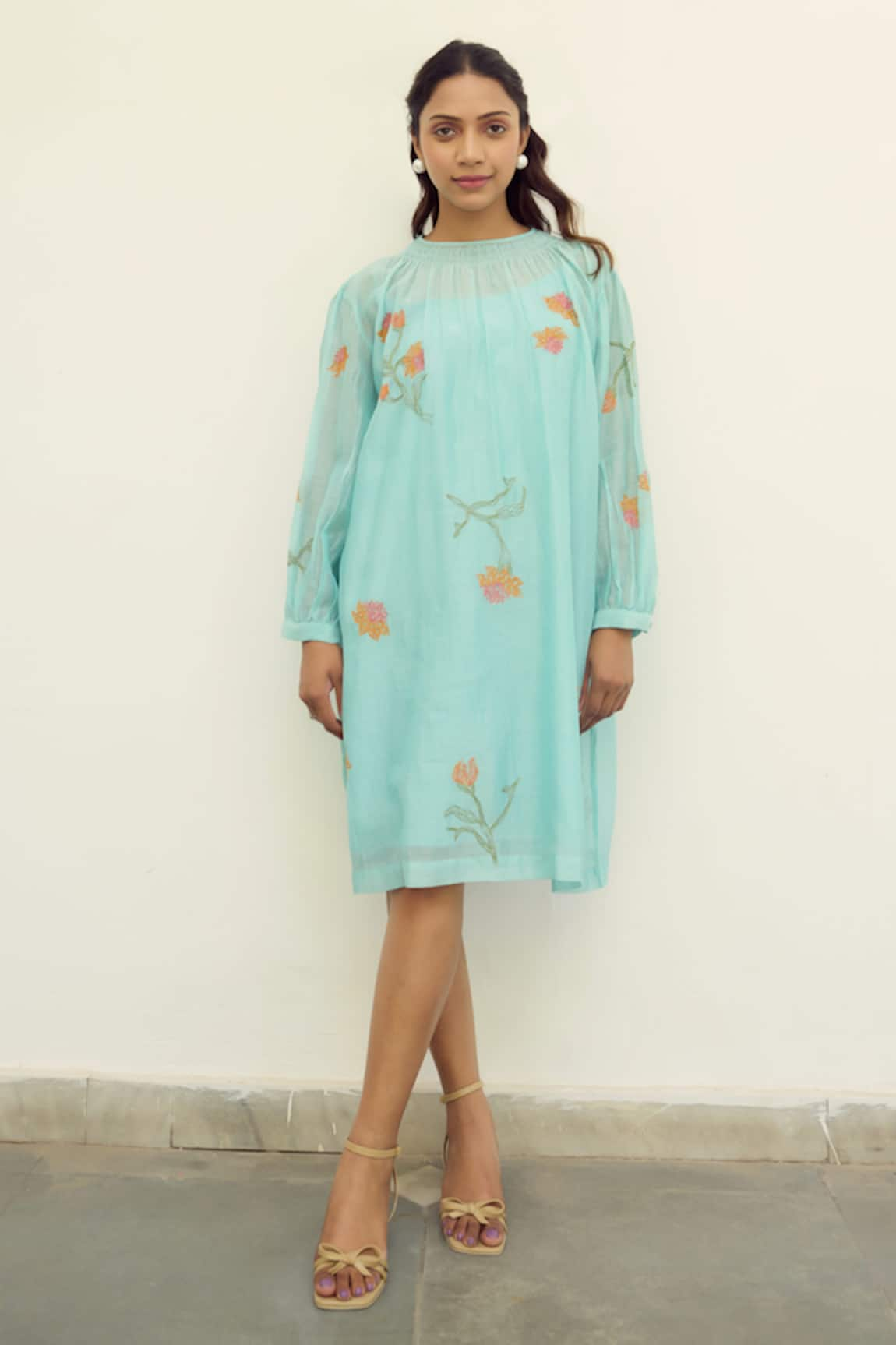 Ayaka Flower Hand Embroidered Tunic Midi Dress