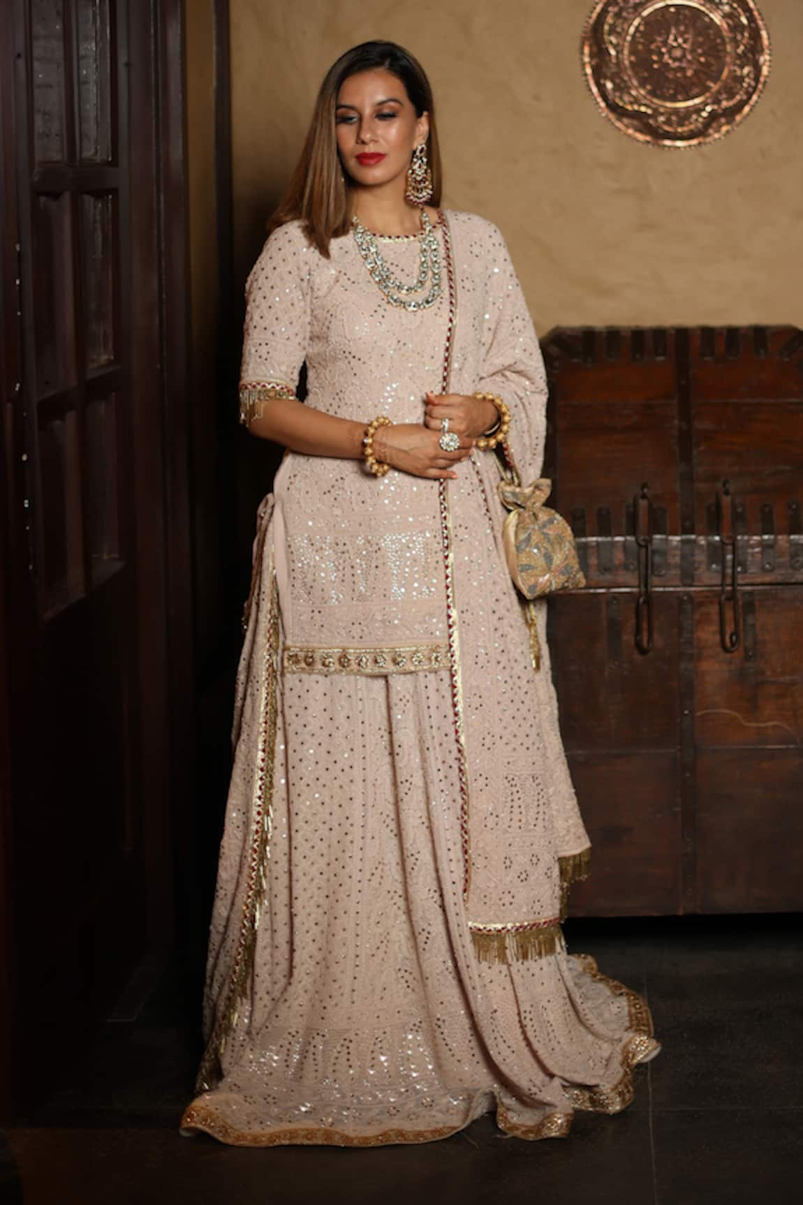 Cilwana Studio Chikankari Mukaish Embroidered Kurta With Lehenga Set