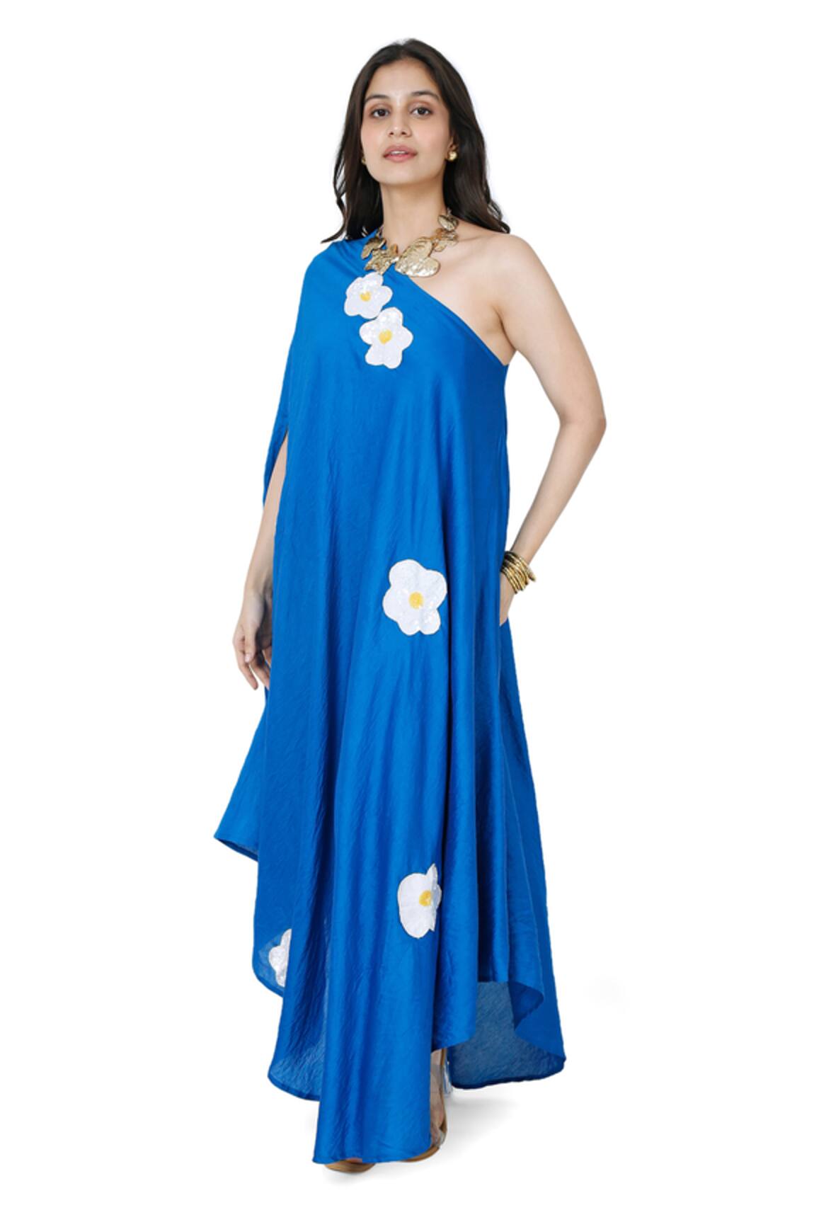 Komal Shah Sequin Bloom Patch Embroidered One Shoulder Dress 
