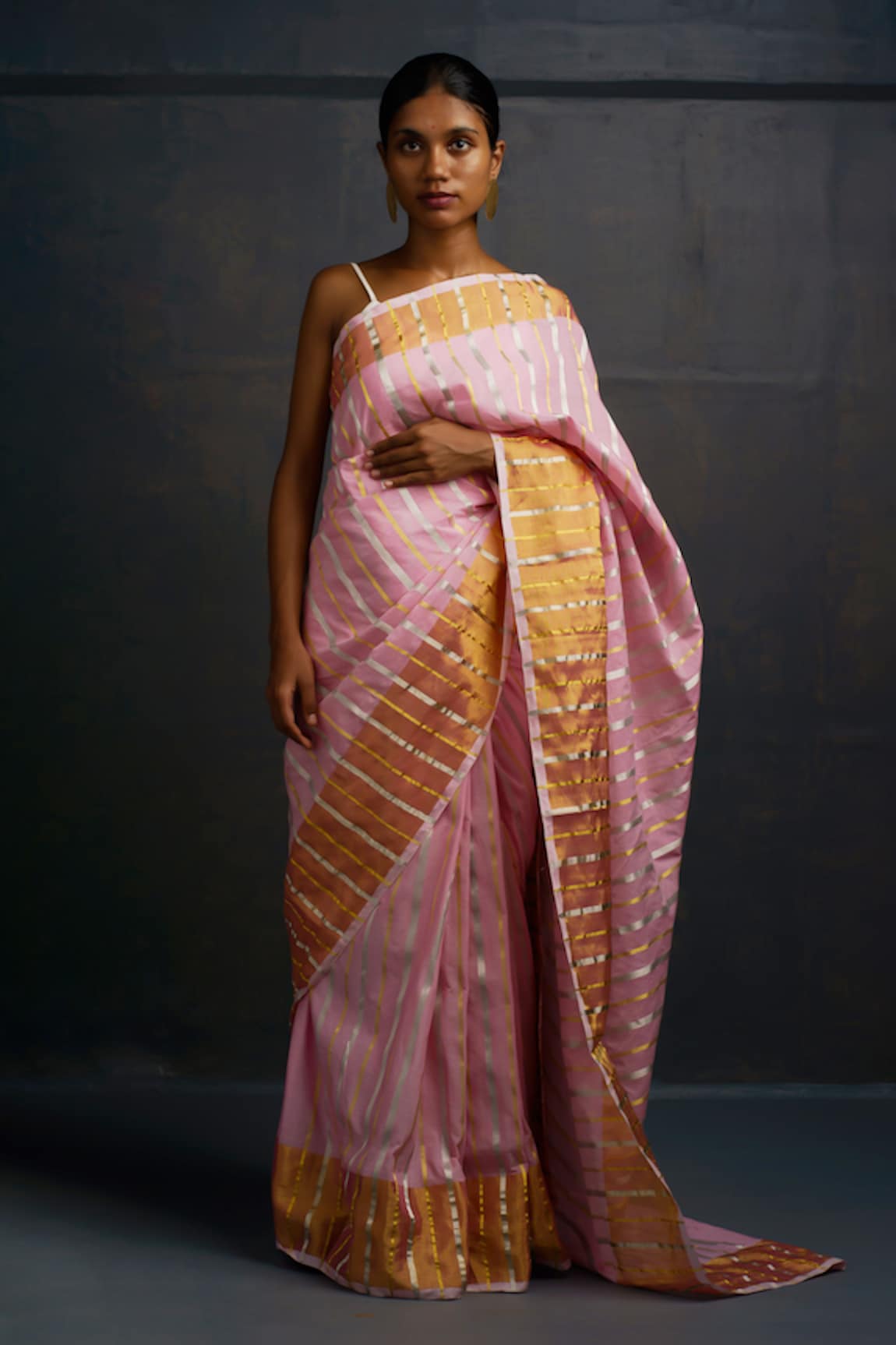 Rouka by Sreejith Jeevan Handwoven Striped Saree With Unstitched Blouse Piece