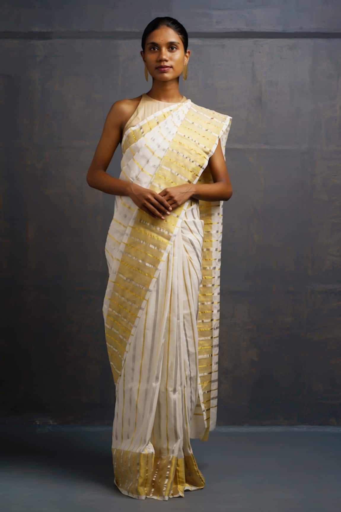 Rouka by Sreejith Jeevan Handwoven Kasavu Saree With Unstitched Blouse Piece