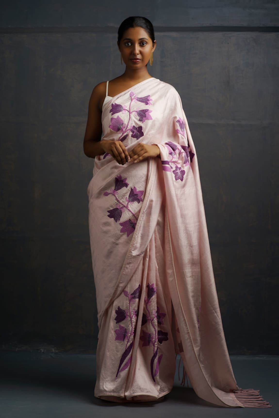 Rouka by Sreejith Jeevan Floral Placement Embroidered Saree With Unstitched Blouse Piece