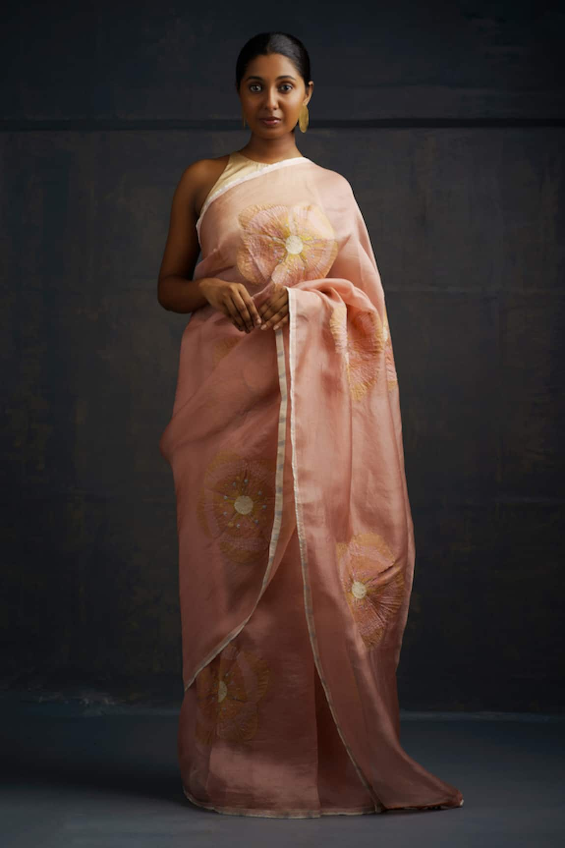 Rouka by Sreejith Jeevan Organza Floral Embroidered Saree With Unstitched Blouse Piece