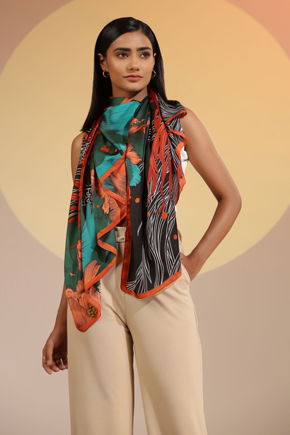 DUSALA Espen Silk Fish Print Square Scarf