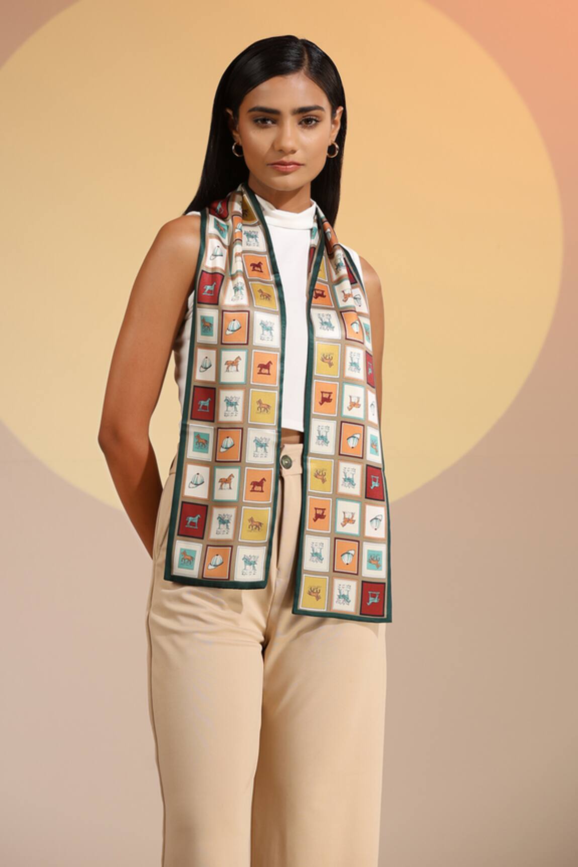 DUSALA Auburn Silk Checkered Pattern Neck Scarf 
