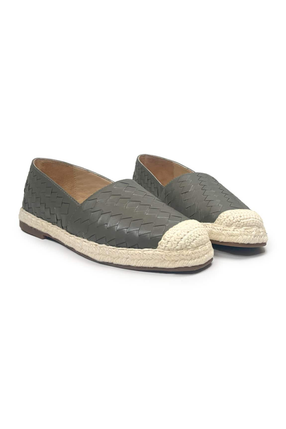 Heel Your Sole Genuine Leather Basket Weave Pattern Espadrilles