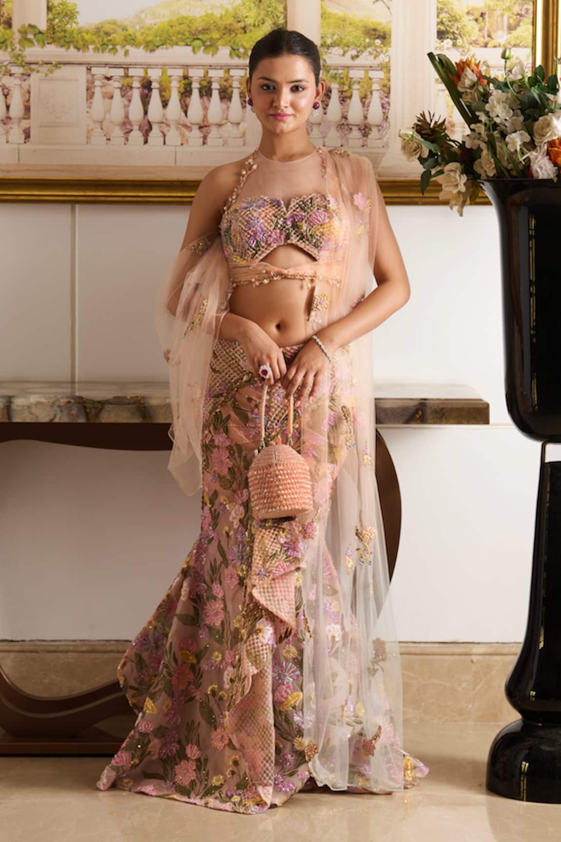 Moledro Ziva Bloomy Embroidered Blouse With Draped Skirt
