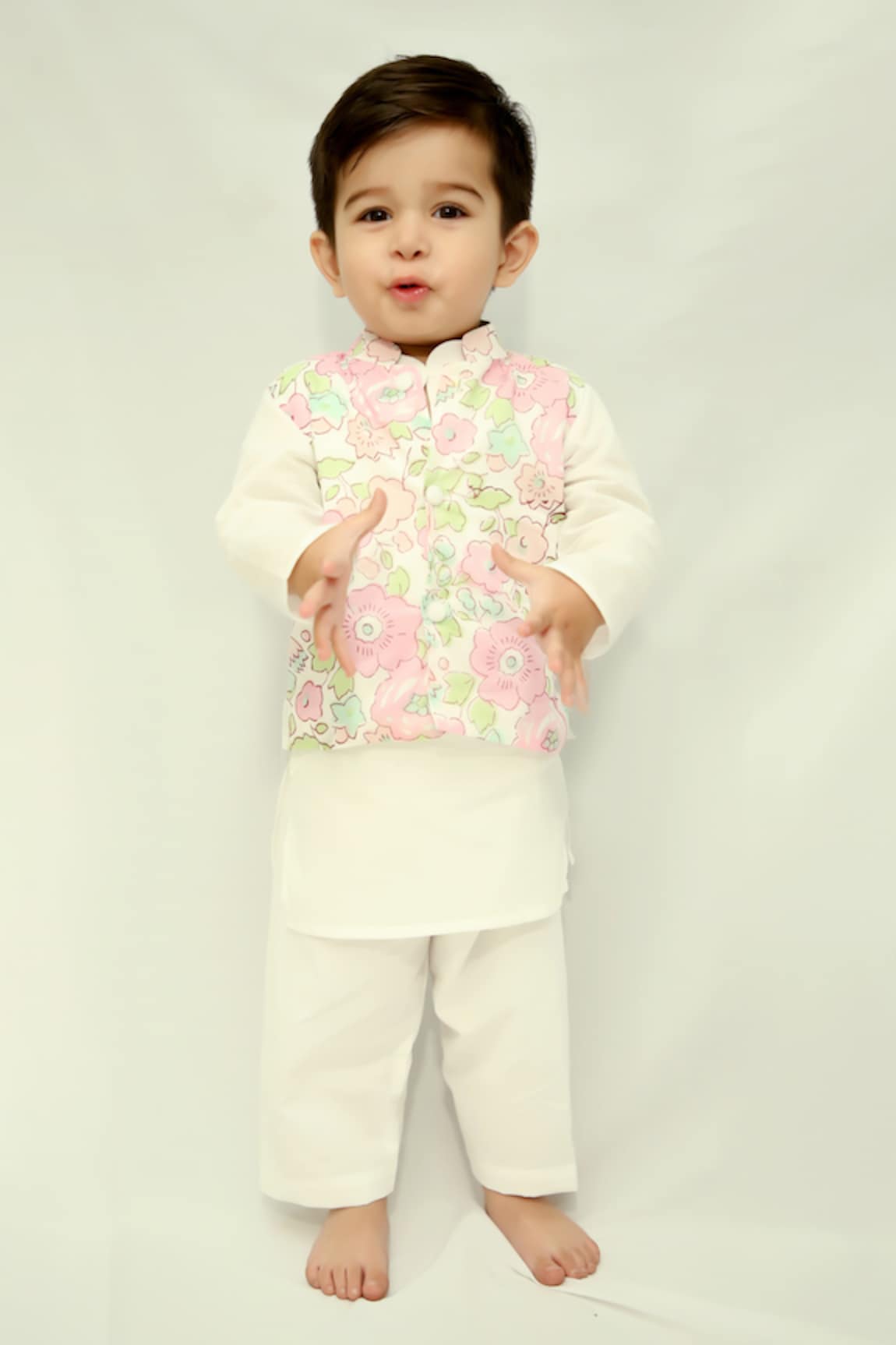 Kalp Finn Floral Blossom Print Bundi Kurta Set