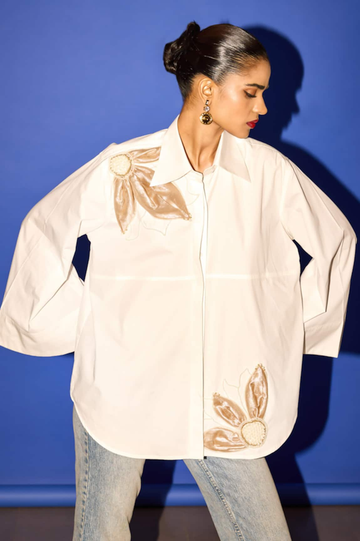 Esha Arora Cotton Flower Embroidered Shirt