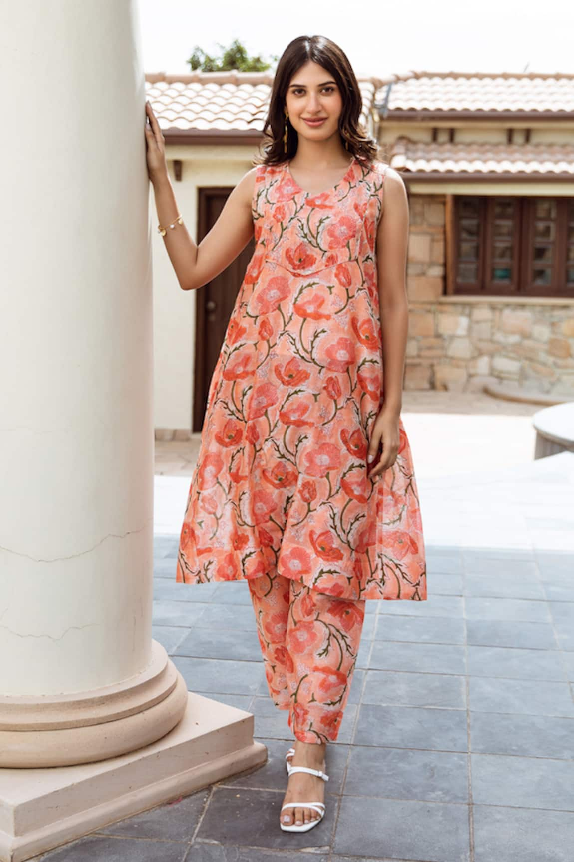 ASRUMO Floral Print A-Line Kurta & Pant Set