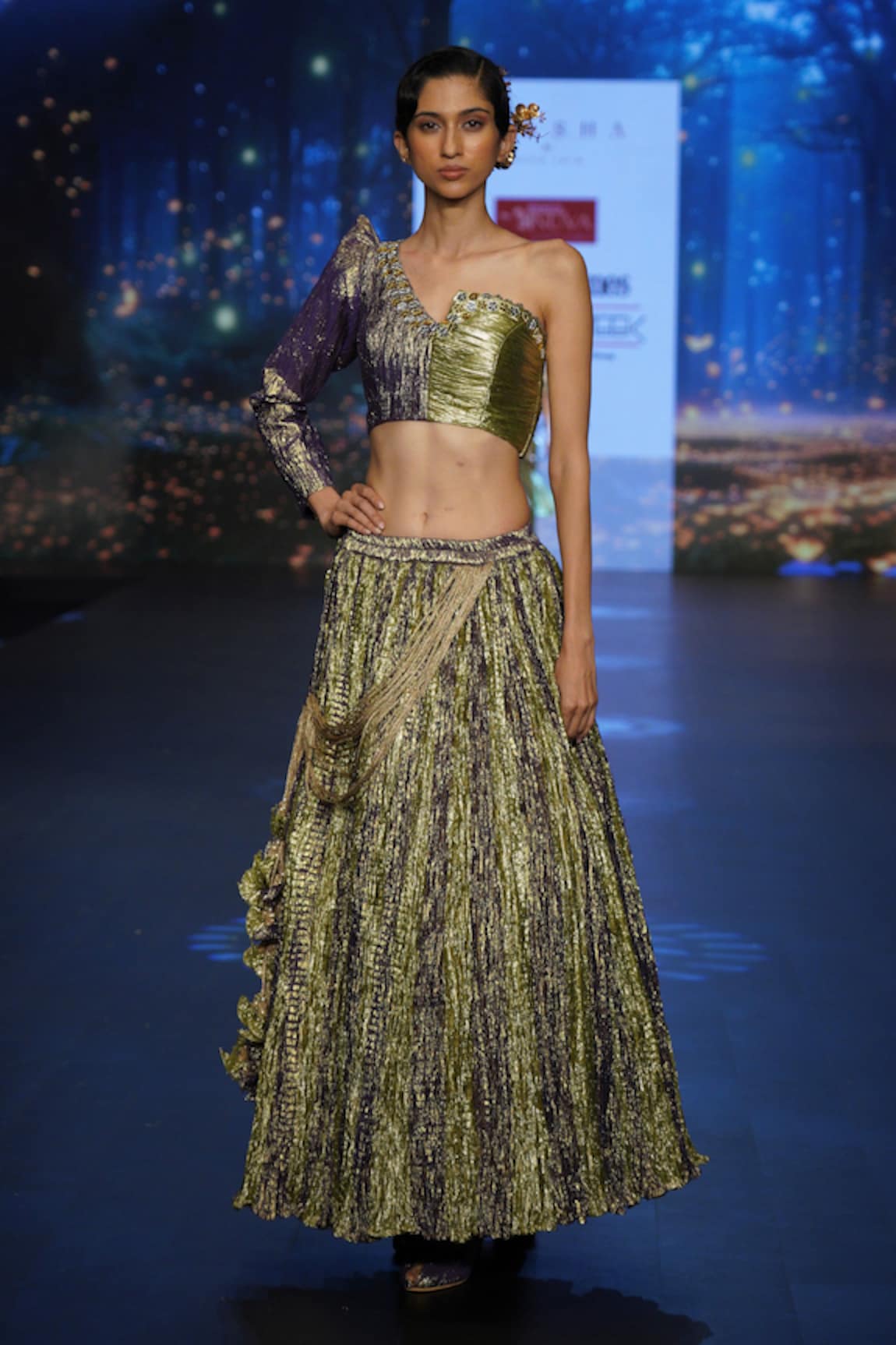 Etasha by Asha Jain Textured Metallic Tissue Lehenga Set