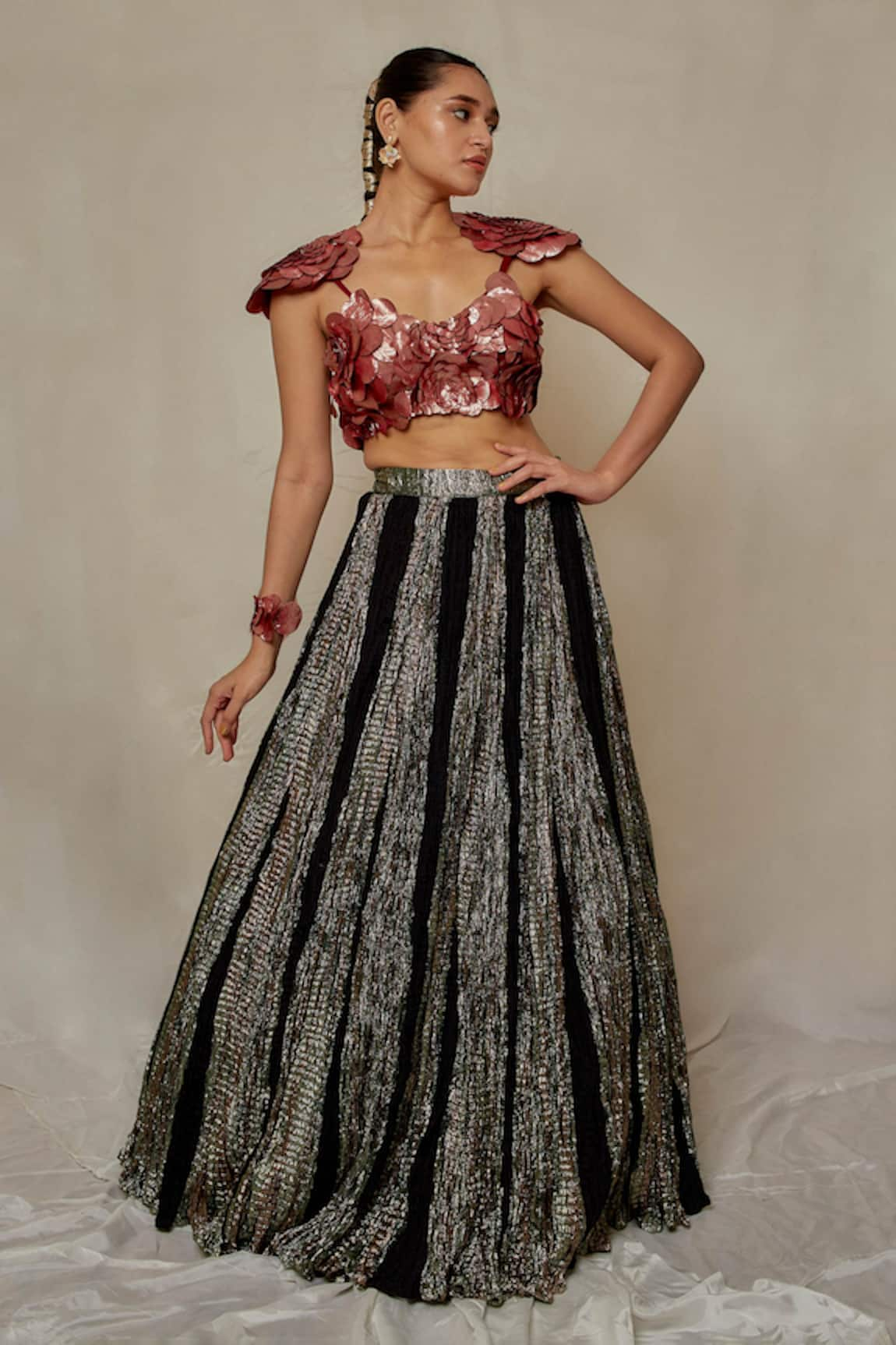 Etasha by Asha Jain Textured Lehenga With Blouse