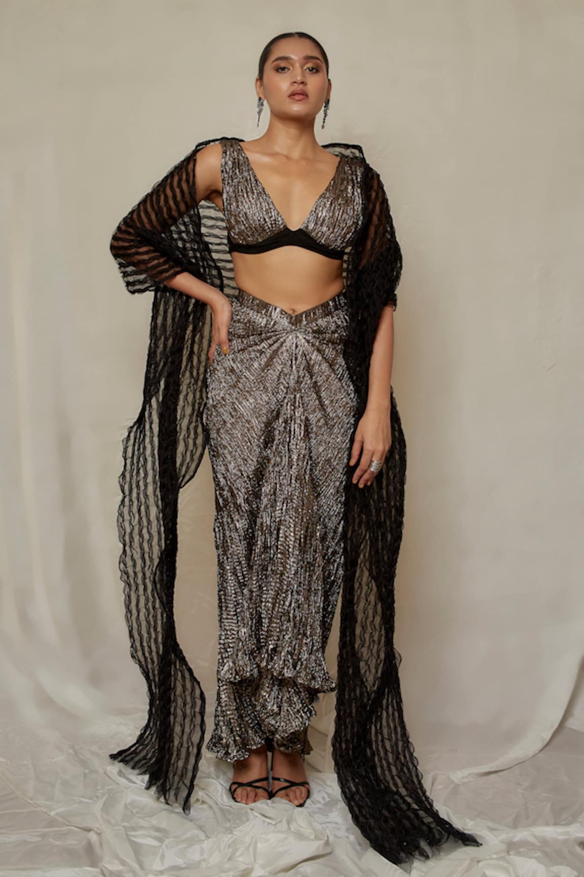 Etasha by Asha Jain Metallic Bustier Skirt Set