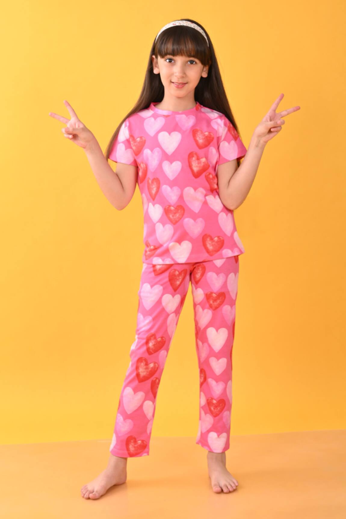 Anthrilo Heart Print T-Shirt With Pyjama