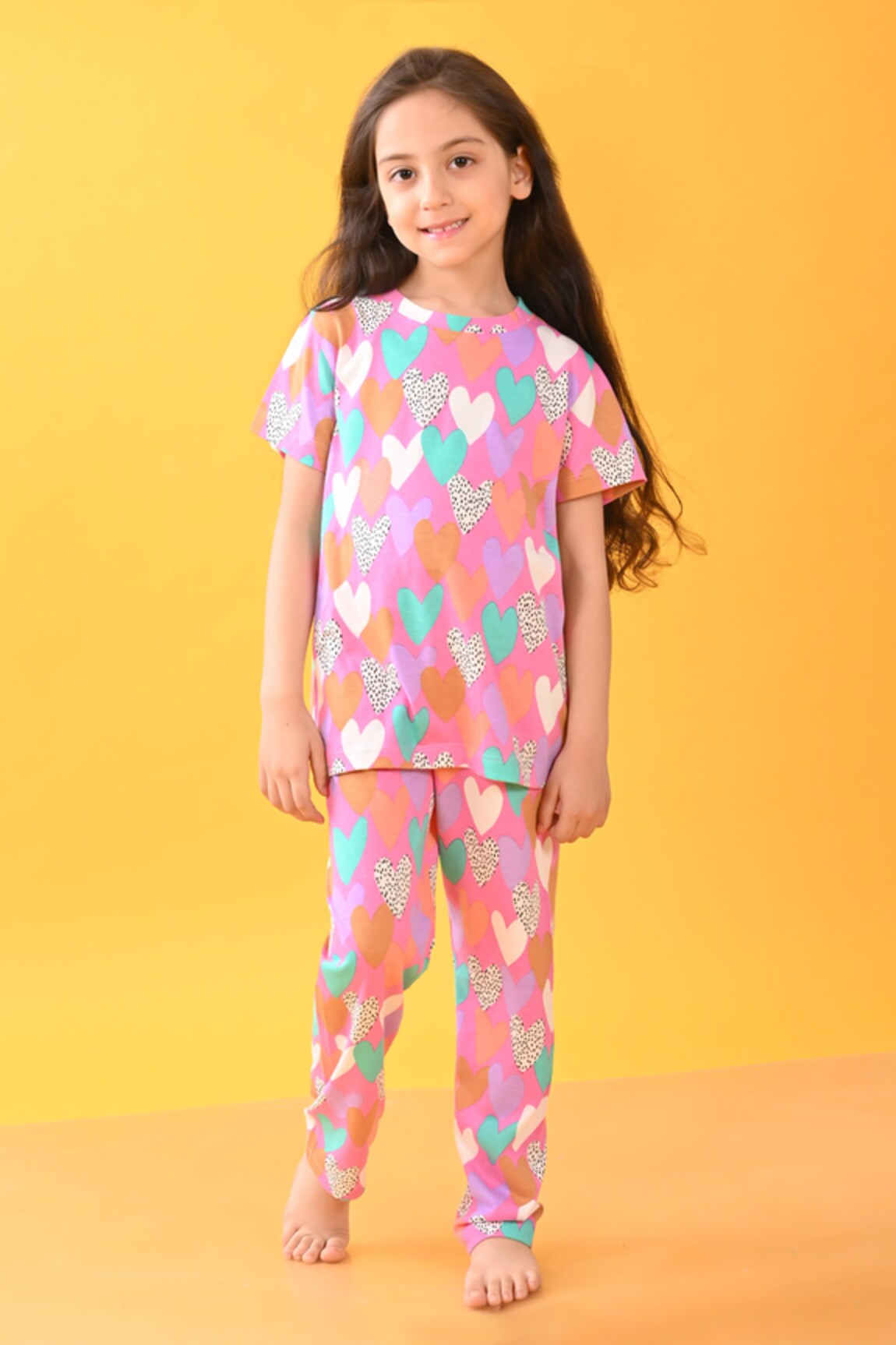 Anthrilo Heart Pattern T-Shirt With Pyjama